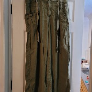 Olive American Eagle Wide-Leg Linen Pants